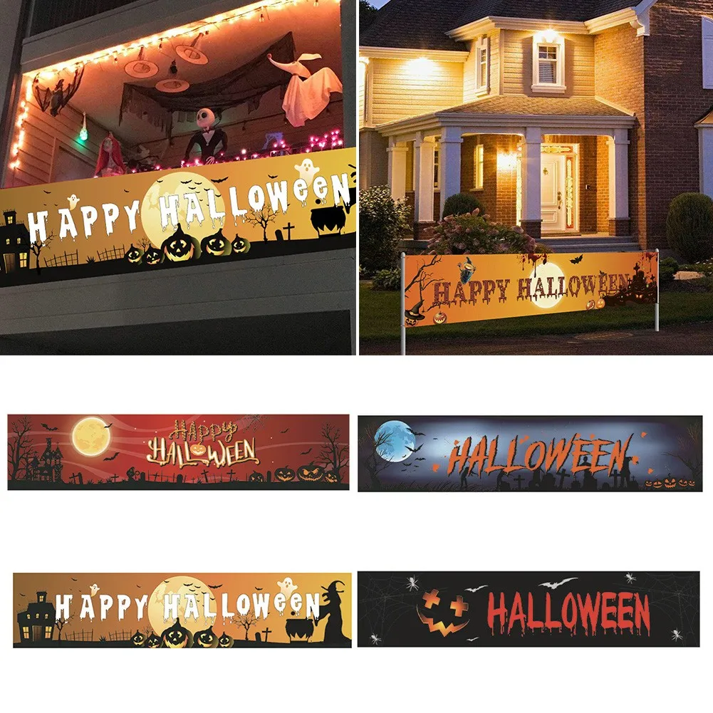 

180x40cm Latest Happy Halloween Bloody Bat Pumpkin Ghost Print Party Backdrop Hanging Banner Halloween Home Outdoor Decoration