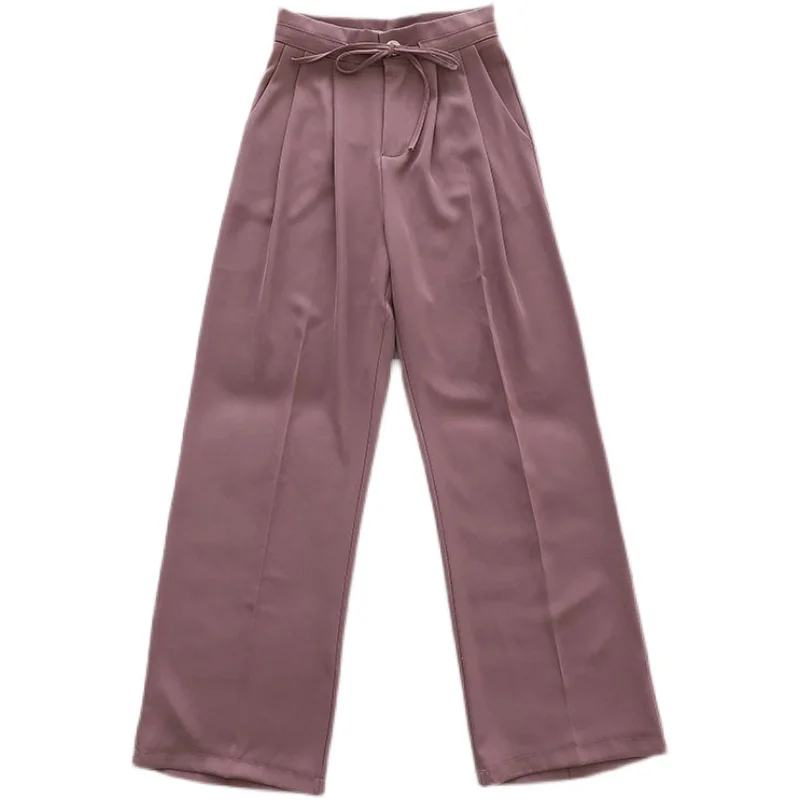 

Kimutomo Chic Solid Pants 2021 Spring New Fashion Korean Style Female High-waisted Bow Lace Up Wide Leg Pants Elegant Casual