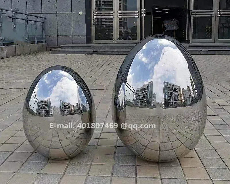 Escultura de huevo ovalada de acero inoxidable, decoraci&oacute;n cuadrada de jard&iacute;n, adornos de metal, escultura de bola de espejo de acero inoxidable-3