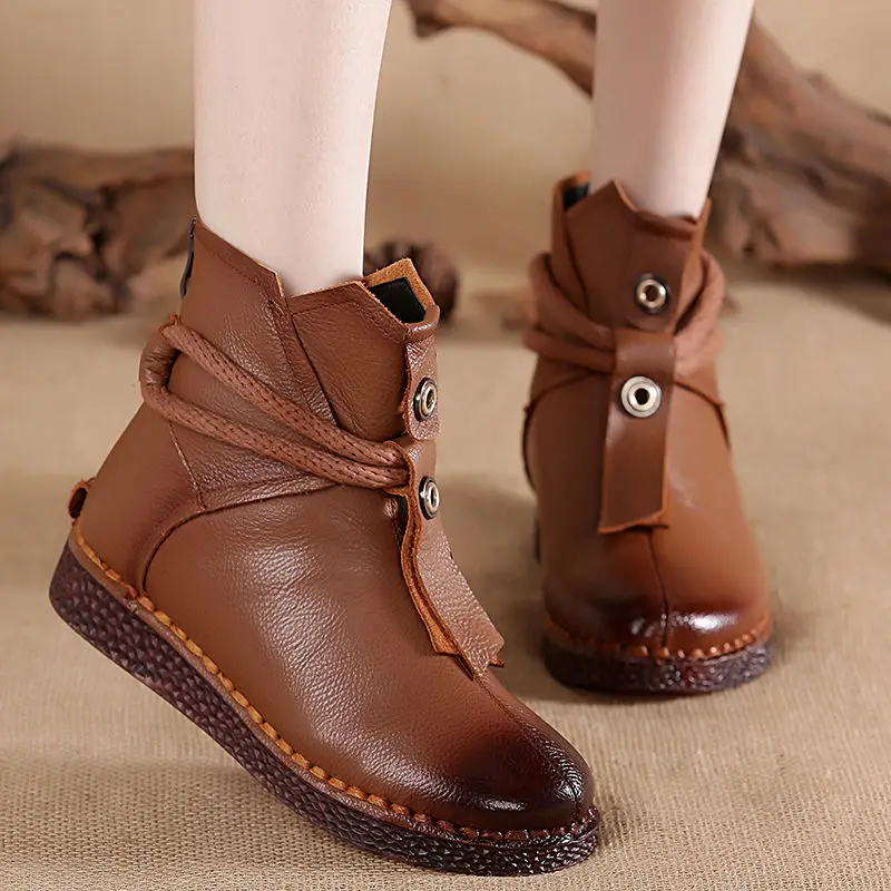 Осенние винтажные женские ботинки OUKAHUI ручной работы из натуральной кожи зимние