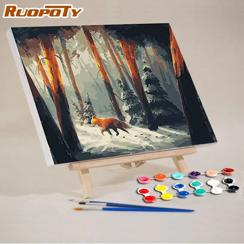 

RUOPOTY Picture By Number Snow Fox For Adult and Child Zero basis handpaited Home Decor Drawing 40*50cm