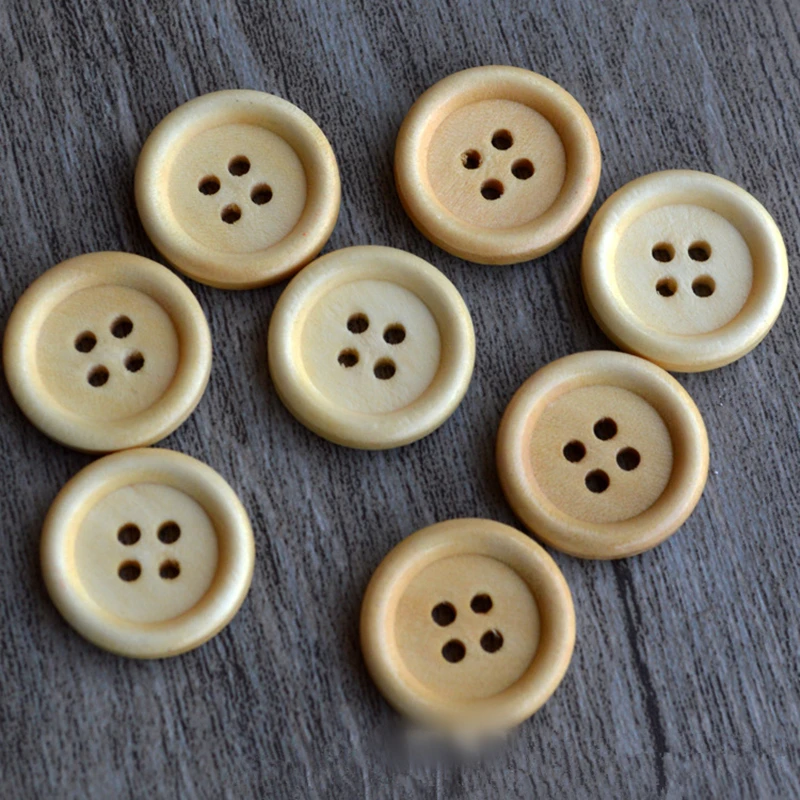 

100PCs Natural Wood Buttons 10mm Round 4 Holes Flatback Button for Shirt Bag DIY Craft Home Textiles Sewing Supplies