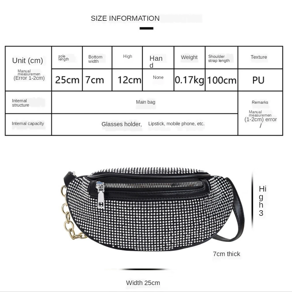 

New Women Waist Bags Diamonds Ladies Fanny Pack Fashion Chest Bag Banana Rhinestone Chain Crossbody Shoulder Bags Belt Bag