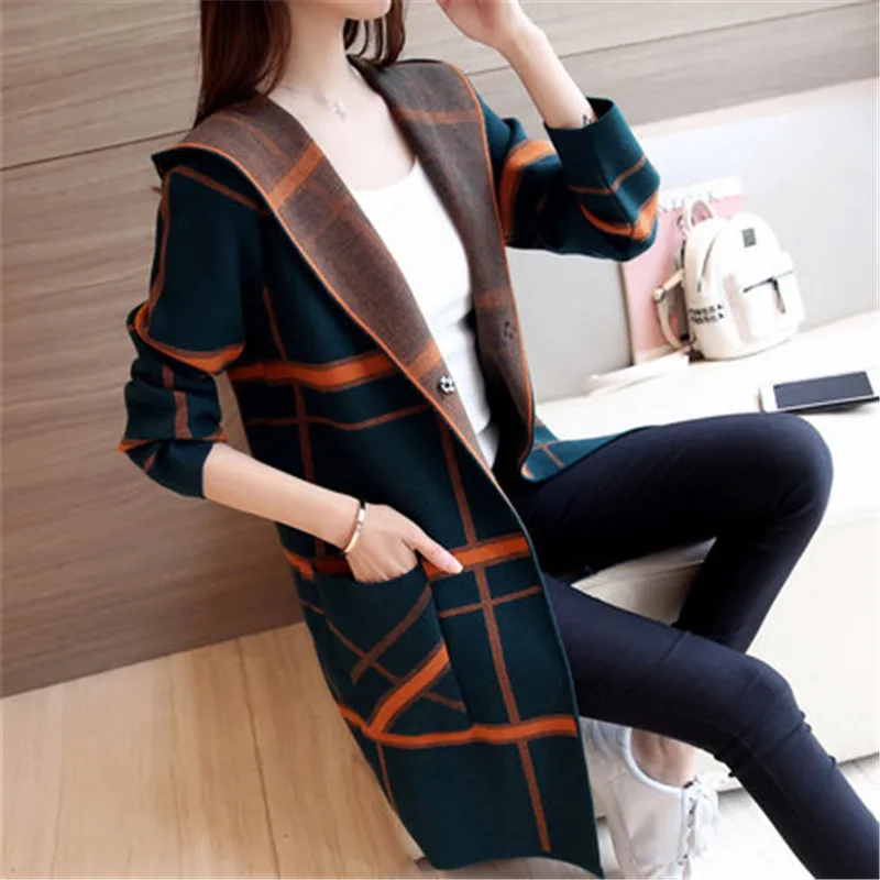 

Women Cardigan Sweaters, Fall Winter 2020 New Plaid Knit Cardigans, Thick Jackets Long Loose stitching Sweater W293