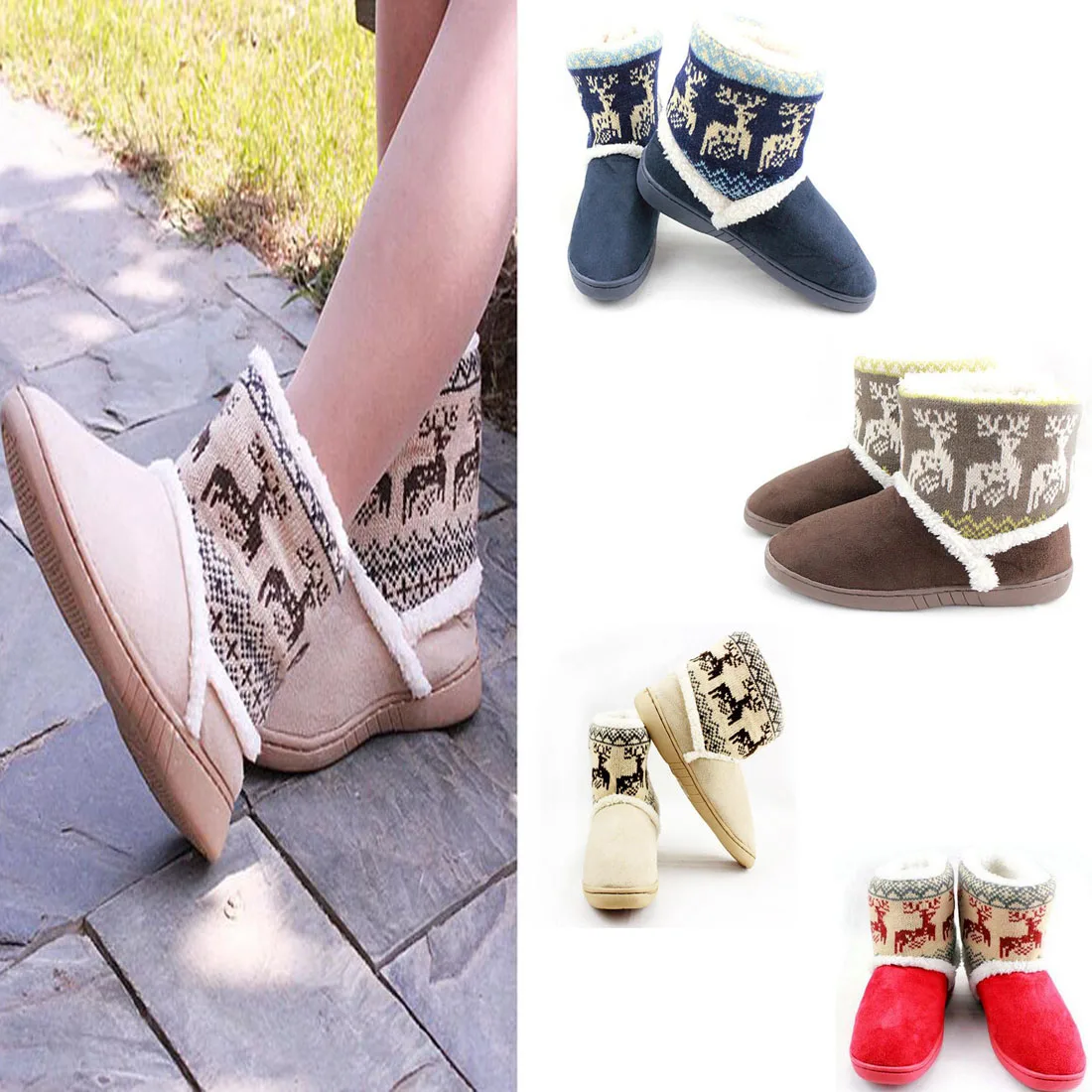 

Women's Shoes Deer Snow Booties Female Thicken Mid-calf Winter Elk Warm Ladies Couple PlushShort Ankle Boots Fur Shoes Botas