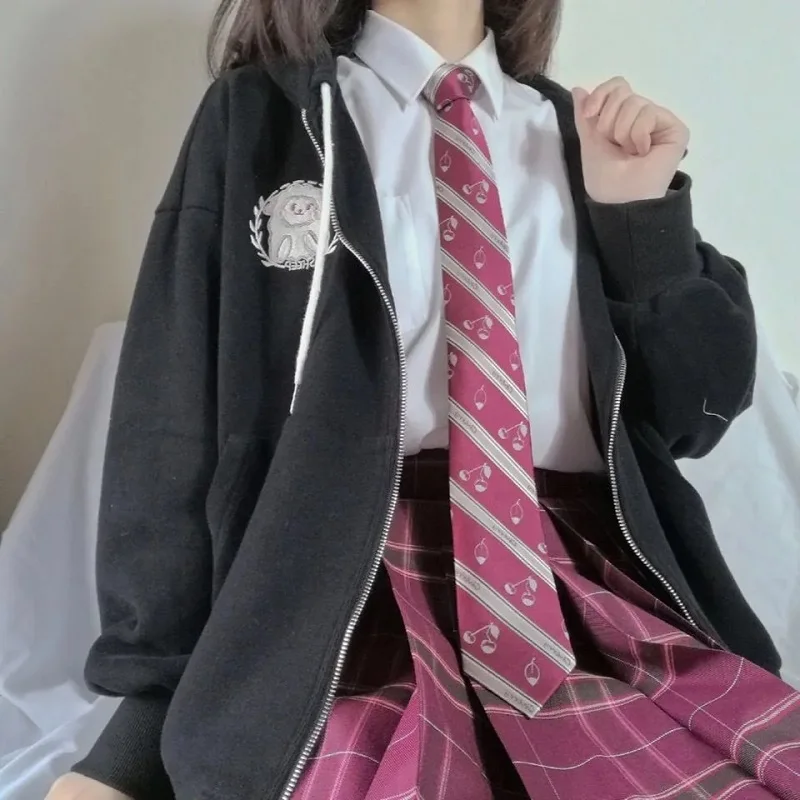 

Autumn Cardigan Hooded Cute and Sweet Jacket Korean Loose Winter Wear Plus Velvet Harajuku Kawaii Pure Color Women's Long Sleeve