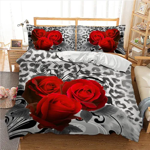color as picture 3D комплект постельного белья с розой красные розы цветок пододеяльник постельное белье двойной queen King размер креативная постельное белье 3 шт. домашний текстиль - Цвет: color as picture