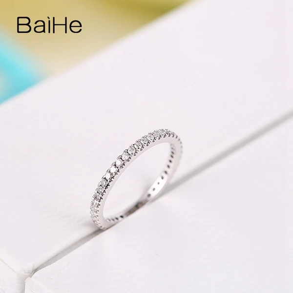 BAIHE 0.33ct SI/H Кольцо с натуральными бриллиантами, 18 к белое золото, обручальное кольцо, полное вечное ювелирное изделие, Размер США 5,5, подарочное кольцо