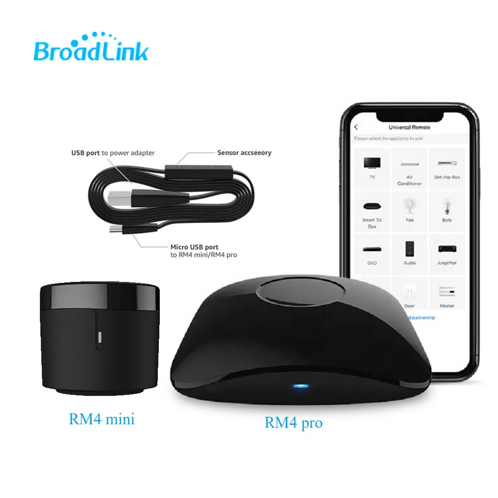 Беспроводной универсальный дистанционный концентратор BroadLink RM4 Pro + HTS2 с датчиком