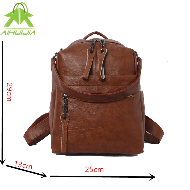 

Fashion Womens Retro Solid Color Backpack Multifunction Student Shoulder Bags New High Quality Pu Leather Travel Women Handbag