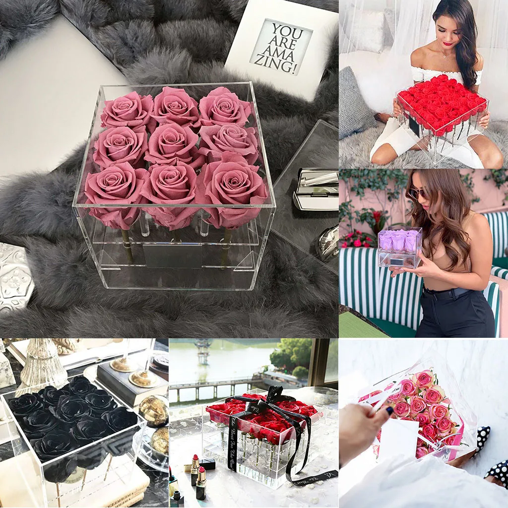 Extra Large Clear Acrylic Rose Flower Box with Cover Romantic Flowers Fresh-Keep | Дом и сад