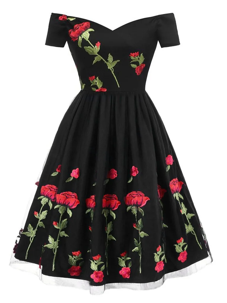 Женское винтажное платье с открытыми плечами Сетчатое кружевное летнее в стиле