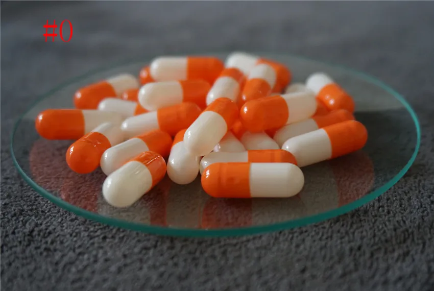 

0# 1000/2000/3000/5000/10000pcs 0 Orange-White High quality joined or separated capsules hollow gelatin capsules Empty Capsules
