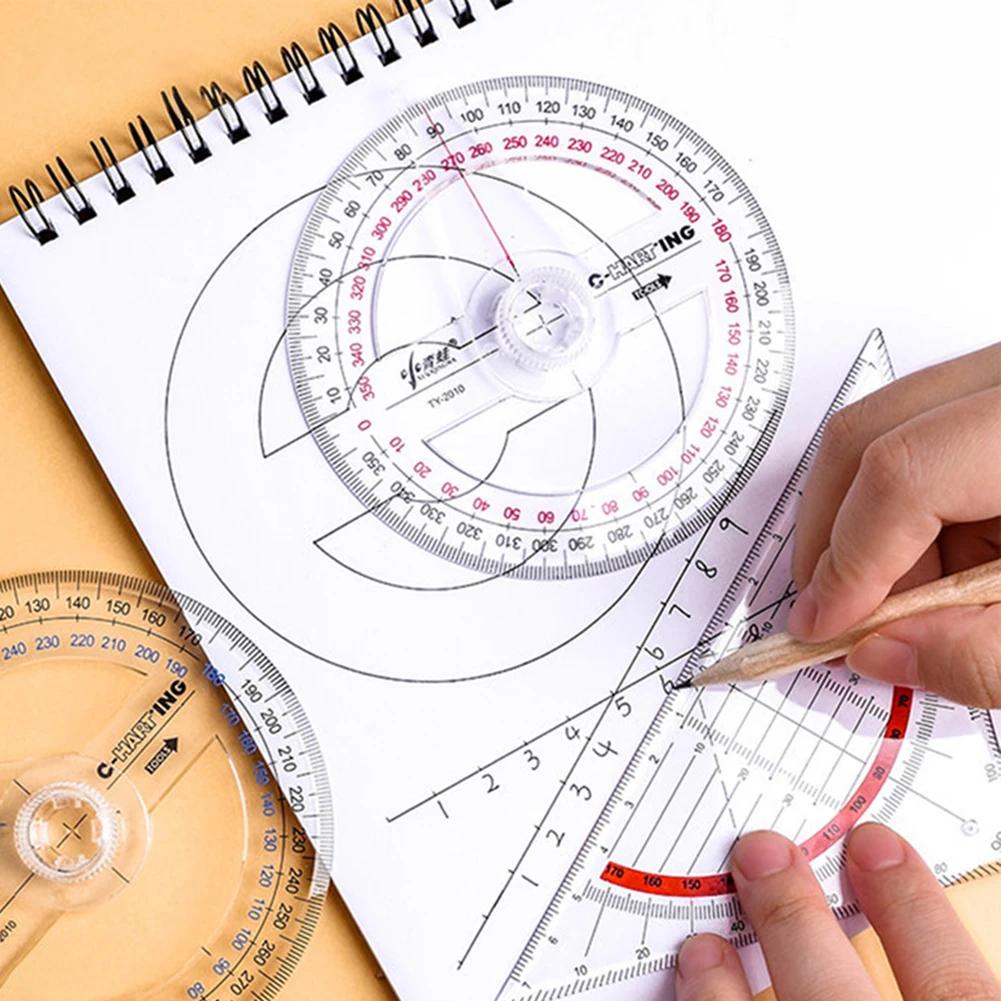

All Circular 10cm Plastic 360 Degree Pointer Protractor Ruler Angle Finder Meter with Swing Arm for School Office Color Random