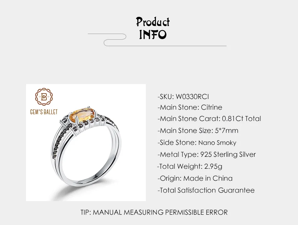 Gem's BALLET 0.81Ct натуральный цитрин драгоценный камень кольца 925 пробы серебро Античный стиль обручальное кольцо для женщин хорошее ювелирное изделие