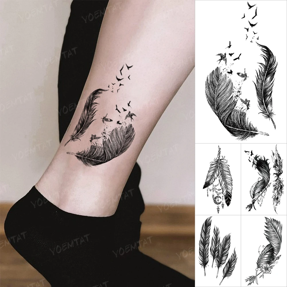 

Waterproof Temporary Tattoo Stickers Black Feather Wings Swallow Arrow Flash Tatoo Arm Wrist Ankle Body Art Fake Tatto Women Men