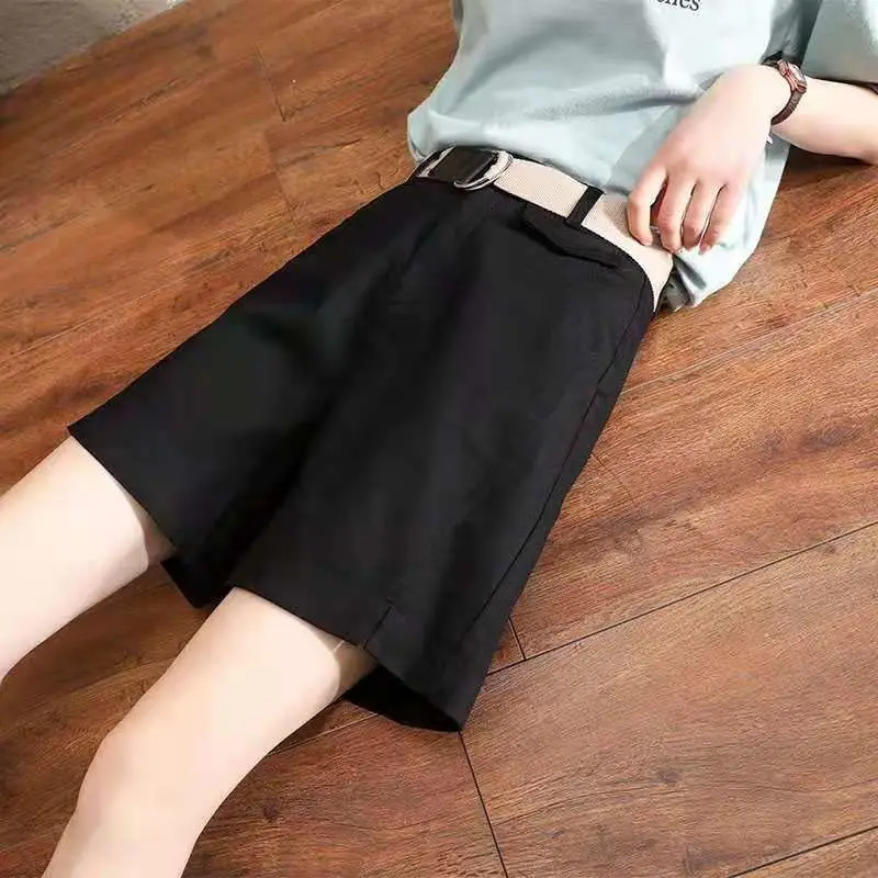 

Women's summer new high waist straight tube father pants loose and thin student wide leg shorts casual pants