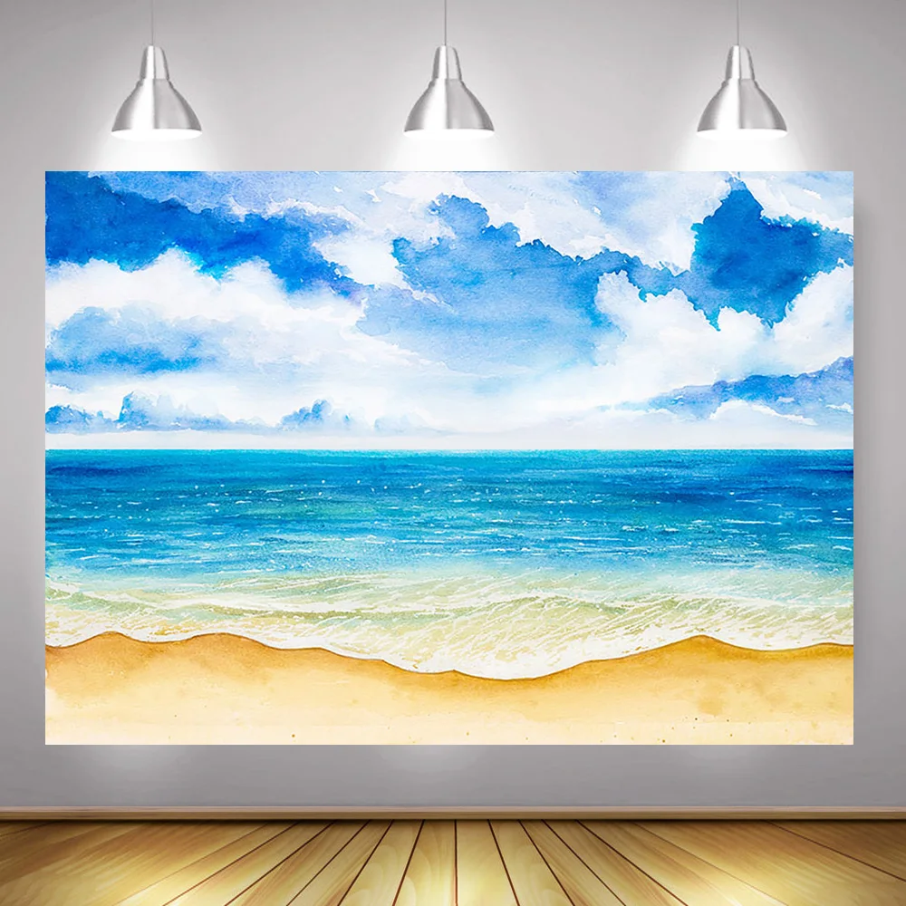 

Летний фон для фотосъемки с изображением морского пляжа голубого неба облаков Гавайских праздничных фонов для фотостудии