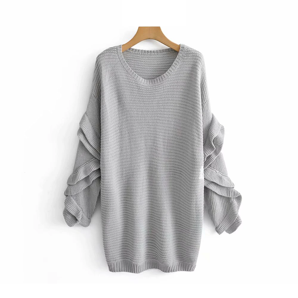 Женский свободный длинный свитер с оборками модный вязаный большого размера