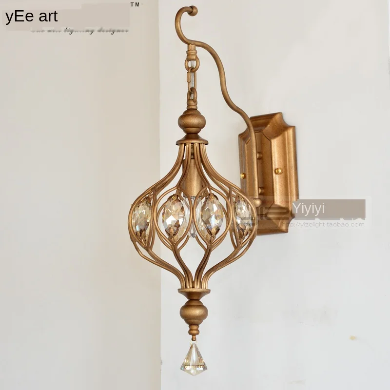 

Country retro style wrought iron personalized creative North American wall lamp new style bedside balcony corridor lamp