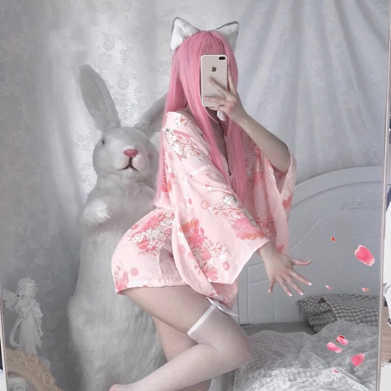 Халат-кимоно Женский атласный пикантное нижнее белье в японском стиле одежда для