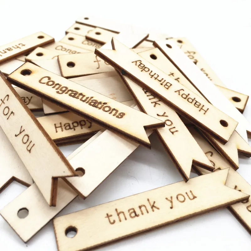 

10pcs Wooden Wood Letters for Crafts Tags Unfinished Wooden Slices Cutouts with Holes Wood Gift Tags for Birthday Wedding Party