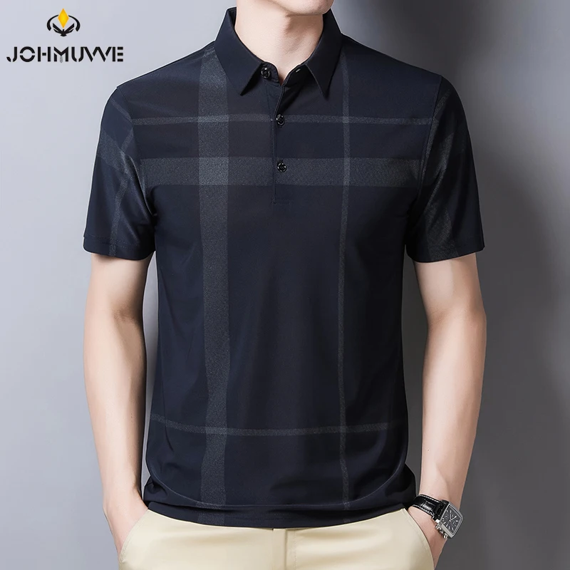 JOHMUVVE  5 Colour  NEW Fashion Polo Shirt Men Cotton Lapel Collar T-shirt Formal Office Casual Business Short Sleeve T-shirt