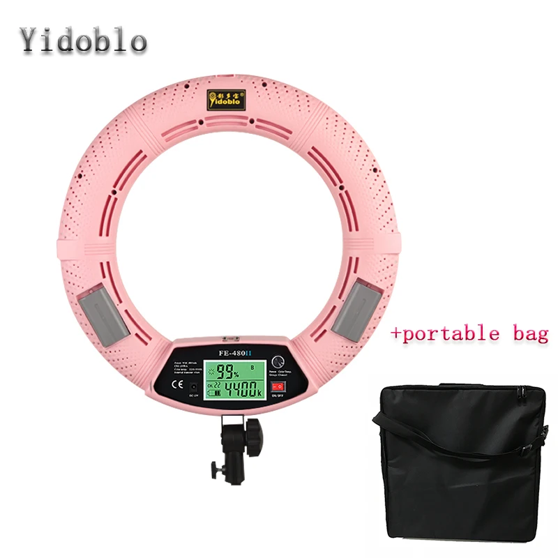 

Yidoblo FE-480II Pink Photo Studio LED Ring Lamp + Soft bag LCD Screen Lamp RC Photographic Bio-color Lighting 480LED Lights