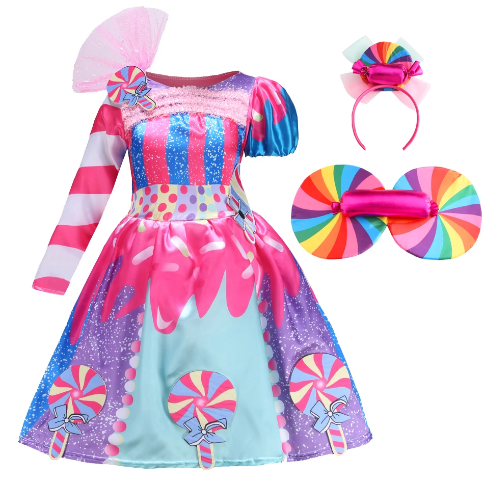Girls Birthday Lollipop Fantasy Dress Children Carnival Rainbow Candy Costume Princess Party Frock The Festival of Purim