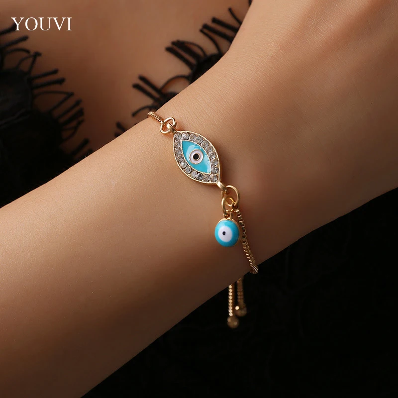

YOUVI Adjustable Sliding Lock Evil Eye Bracelet for Women Goth Korea Fashion Bracelets on Hand Bangels Jewelry Charm Chain
