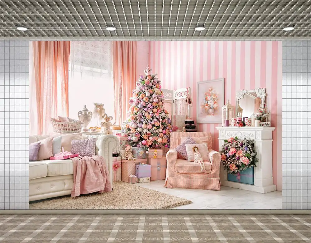 

Lyavshi Fireplace sofa pink Christmas tree Decor Photography Backgrounds Customized Photographic Backdrops For Photo Studio