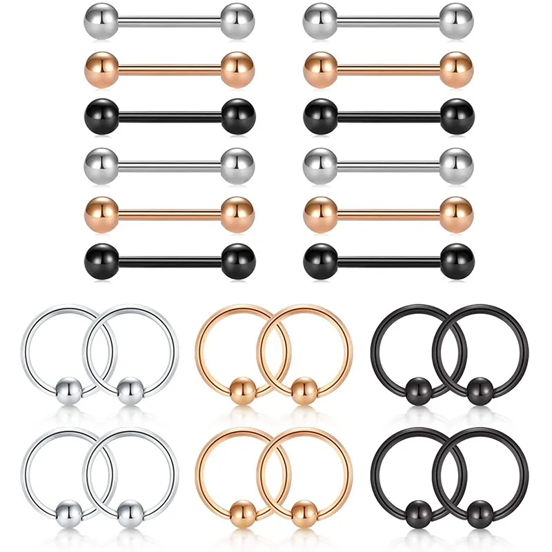 24 шт 14 г прикрепленный в плен шарик кольцо для пирсинга кольца набор нос губы