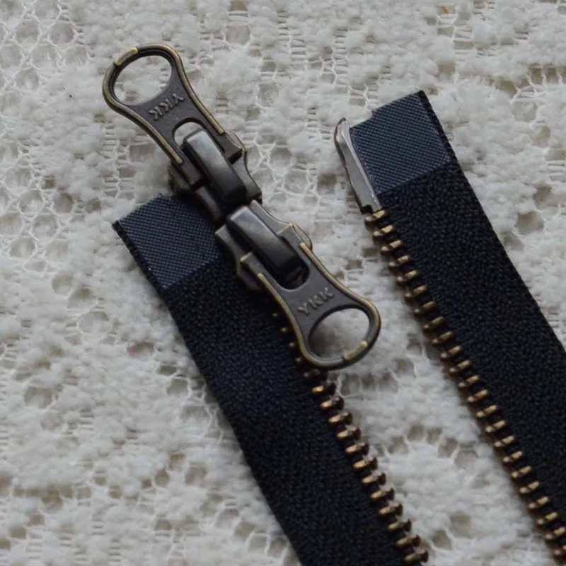 

2 Pcs/lot Vintage YKK Metal Zipper Black NO.5 Bronze Double Open End Two-way Fastener Jacket Sewing Accessories Wholesale
