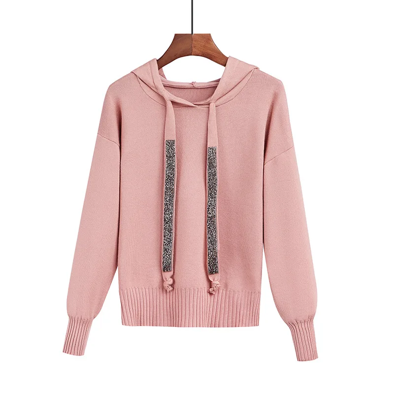 Женский свитер в полоску с капюшоном и блестками разноцветный длинным рукавом