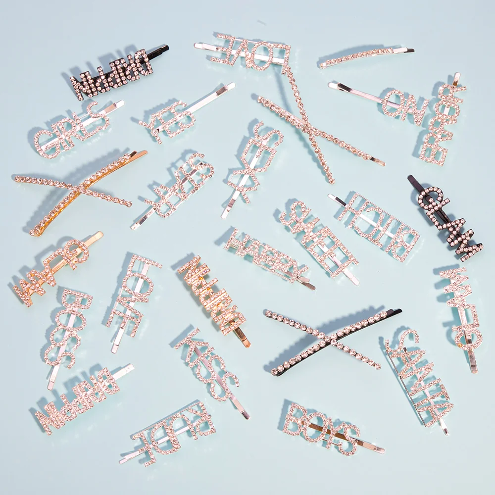 1 шт. заколки для волос с блестящими буквами блестящие стразы кристаллами зажимы