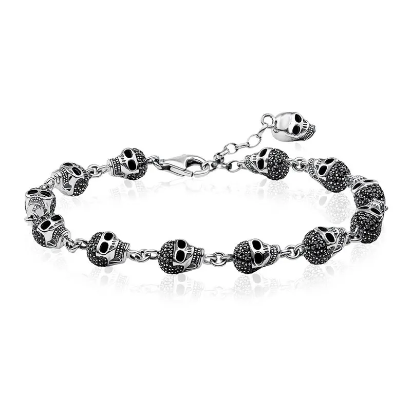 Череп шарма бусины звено цепи Браслеты Для женщин мужчин 925 пробы серебро Томас