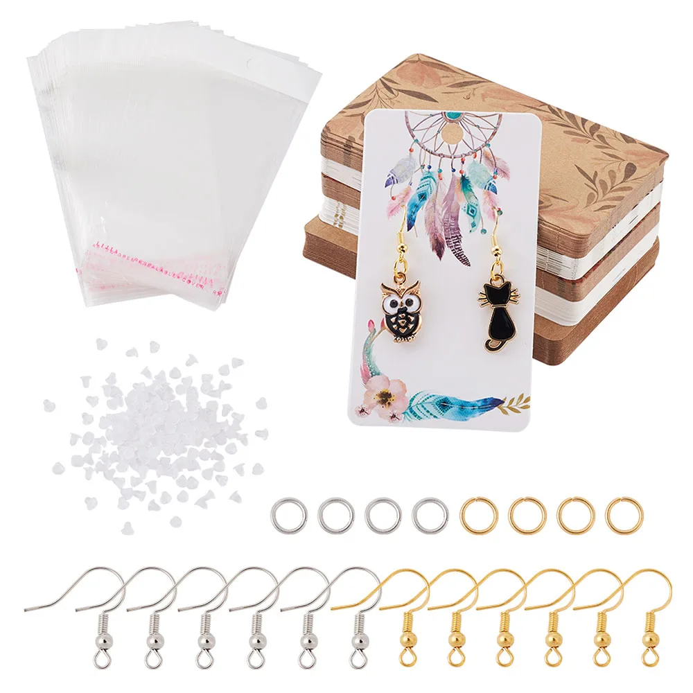 

DIY Dangle Earring Making Findings with Jump Rings Earring Hooks Cardboard Display Card Cellophane Bags for Jewelry Supplies Set