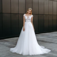 elegant wedding dresses 2022 new design a line floor length tulle lace appliques formal bridal gowns co147