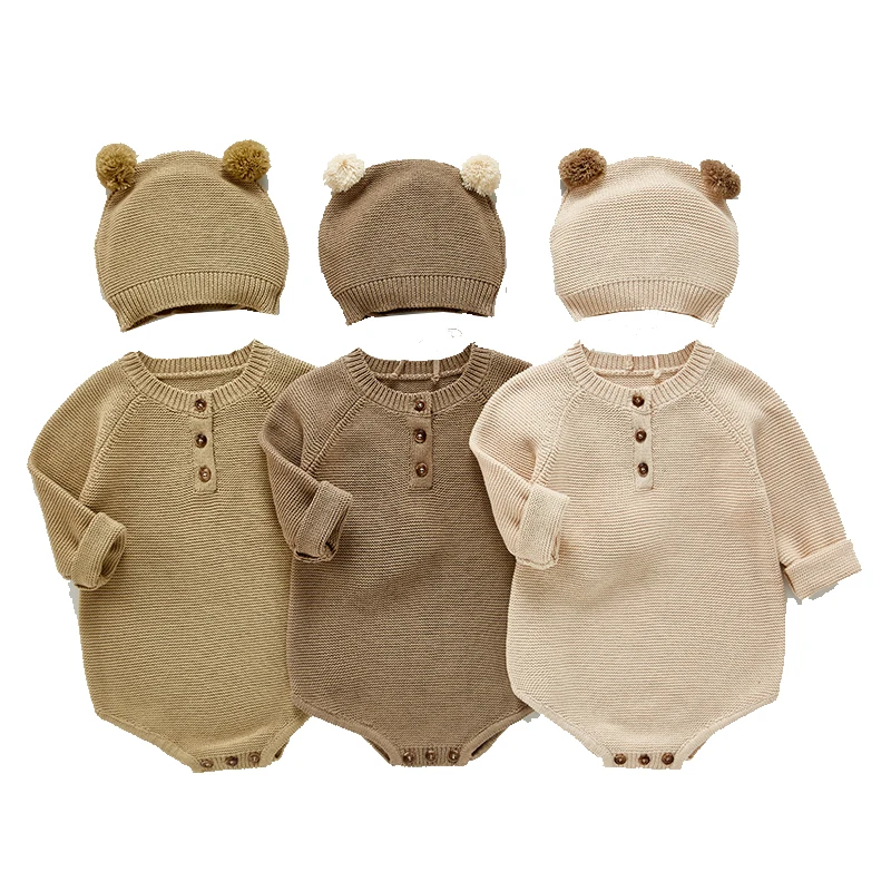 

Baby Children Knitted Bodysuits for Autumn Long Sleeve Classic Style Rompers with Hat Girls Boys Wiinter Clothes