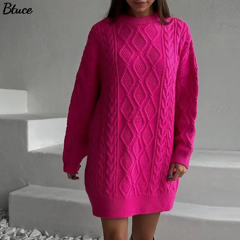 

Y2K Women Solid Twist Thread O Neck Knitted Pullover Sweater 2021 Fall Winter Casual Female Long Sleeve Oversized Sweater Jumper