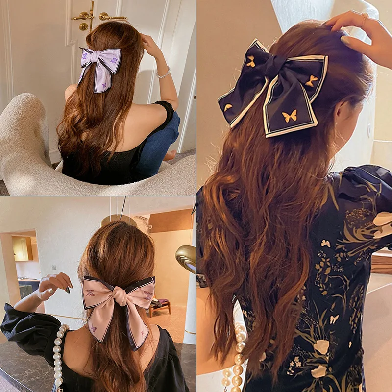

Women Butterfly Large Bow Spring Clips Elegant Satin Barrettes Hair Clips Hairpins Ponytail Hair Accessories