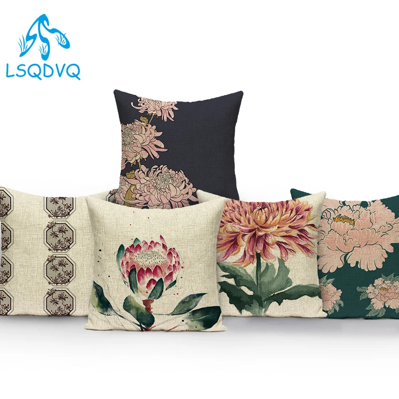 

Polyester Cojines Decorativos Para Sofa Farmhouse Decor Flower Floral Pillow Cover Decorative Cushion Cover For Living Room