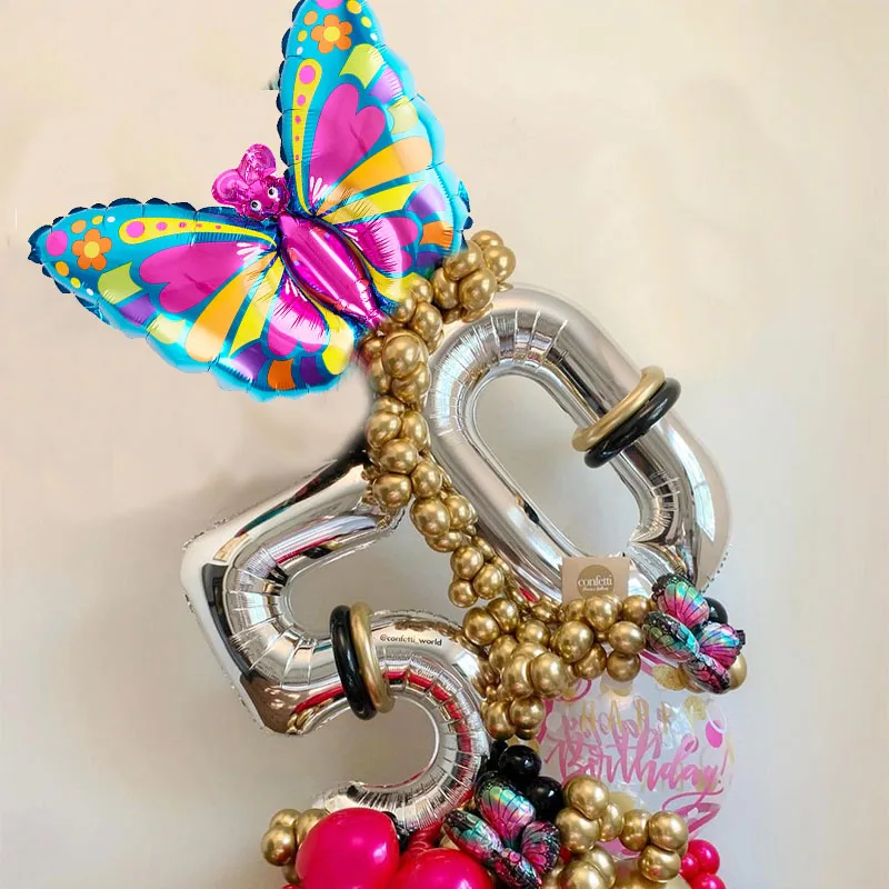 Большая Бабочка Стрекоза фольгированный шар Радужный цветок растение гелиевый