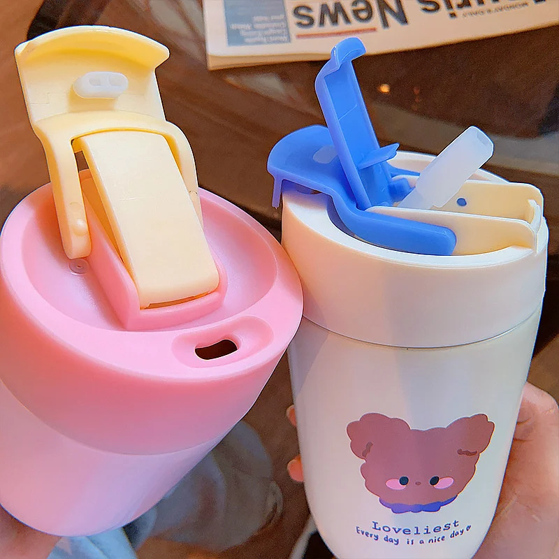

Thermos Bottle With Staw Cartoon Double Drink Thermos Cup Women Office Coffee Cup With Straw Cute Children Water Cup Portable