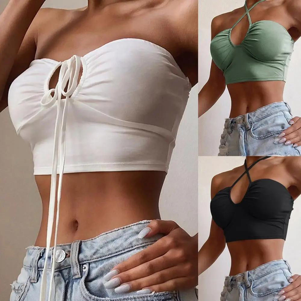 Casual Sexy Sleeveless Tank Top Women Backless Bustier Tops Friends Festival Mint Yellow Black Summer Woman Crop 2019 | Женская одежда