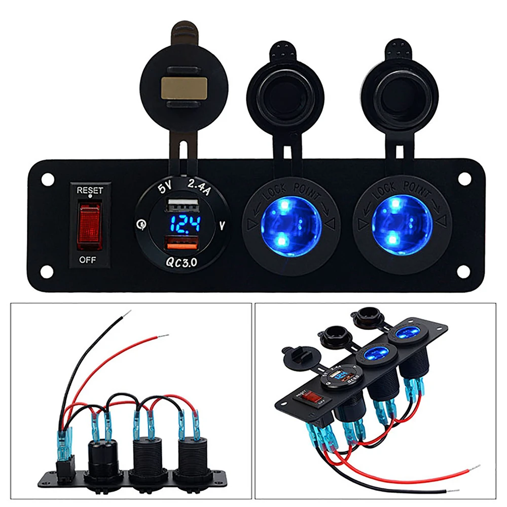 

Vehicle Modified Combination Panel Center Console Power Switch Dual USB Fast Charge QC 3.0 12V Power Take Base