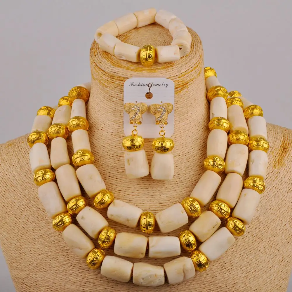 

New Nigeria Perfect Bride Wedding Accessories White Natural Coral Necklace African Wedding Banquet Wedding Jewelry Set AU-525