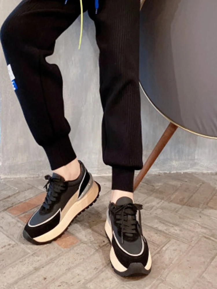 

Fashion All-match Thick-soled Platform White Black Lace Up Designer Brand Sneaker 2021 Real Leather Casual Woman Sports Shoes