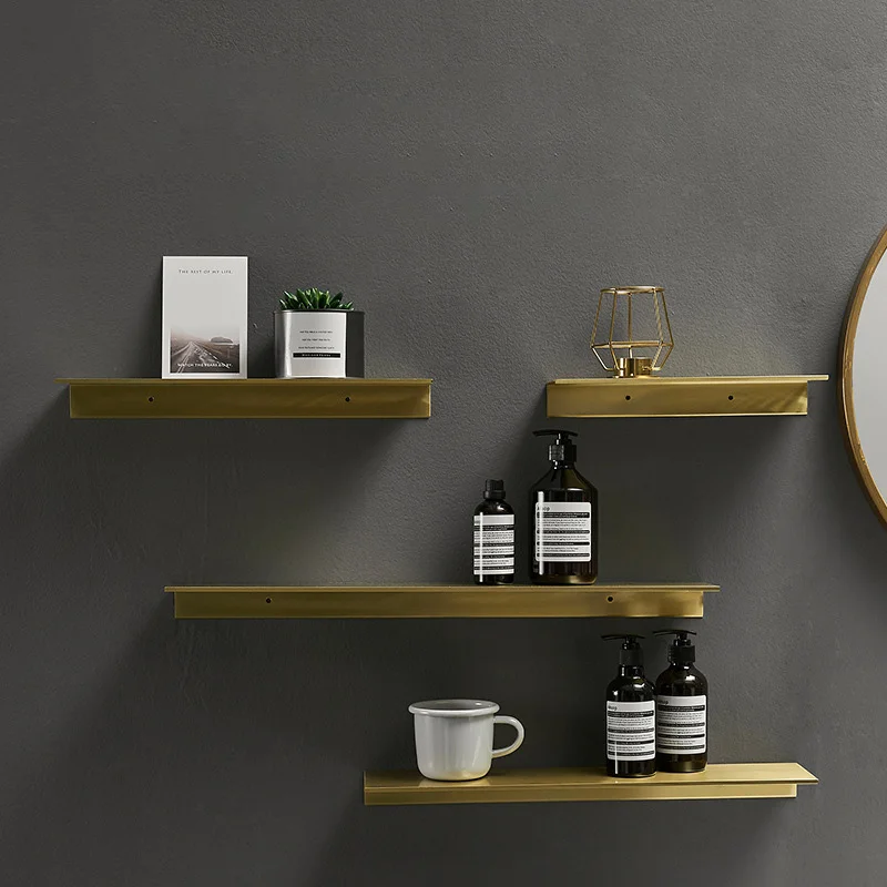 

Gold Aluminum Bathroom Shelf Wall Mounted Shelf For Toilet Kitchen No Drilling Cosmetic Toiletries Storage Rack Bathroom Product