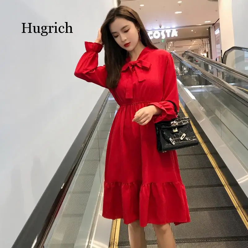 

Young Girl Solid Color Lace Up Dress Mid Length Waist Cute Summer Skirt